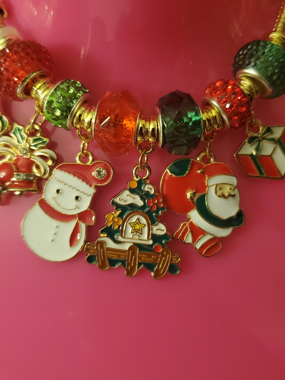 Festive Gold Holiday Charm Bracelet with Red and Green Accents (new)